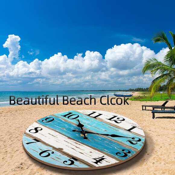Wall Clock, Beach Themed Blue Wall Clocks Battery Operated Silent Non-Ticking, 8 - Picture 7 of 9